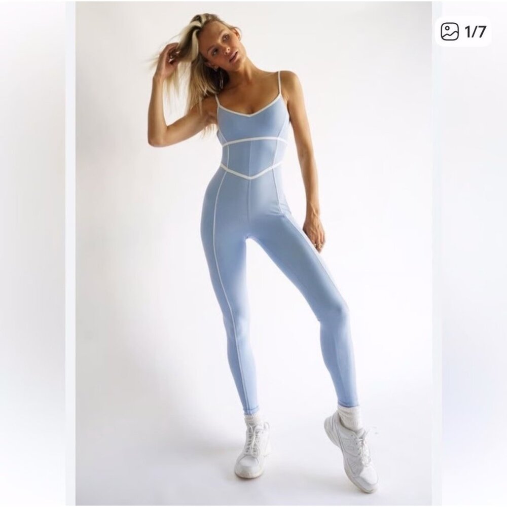 YLLW The Label Bodysuit Blue White Yellow The Label Sz M